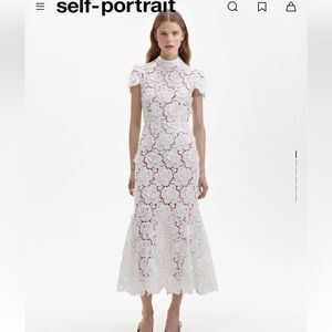 Self-Portrait White Flower Lace Midi Dress